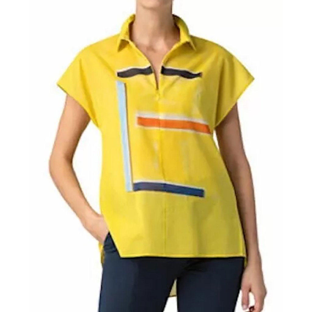 Akris Imi Knoebel E T Print Zip Top Tunic Blouse Cotton Yellow Striped 4